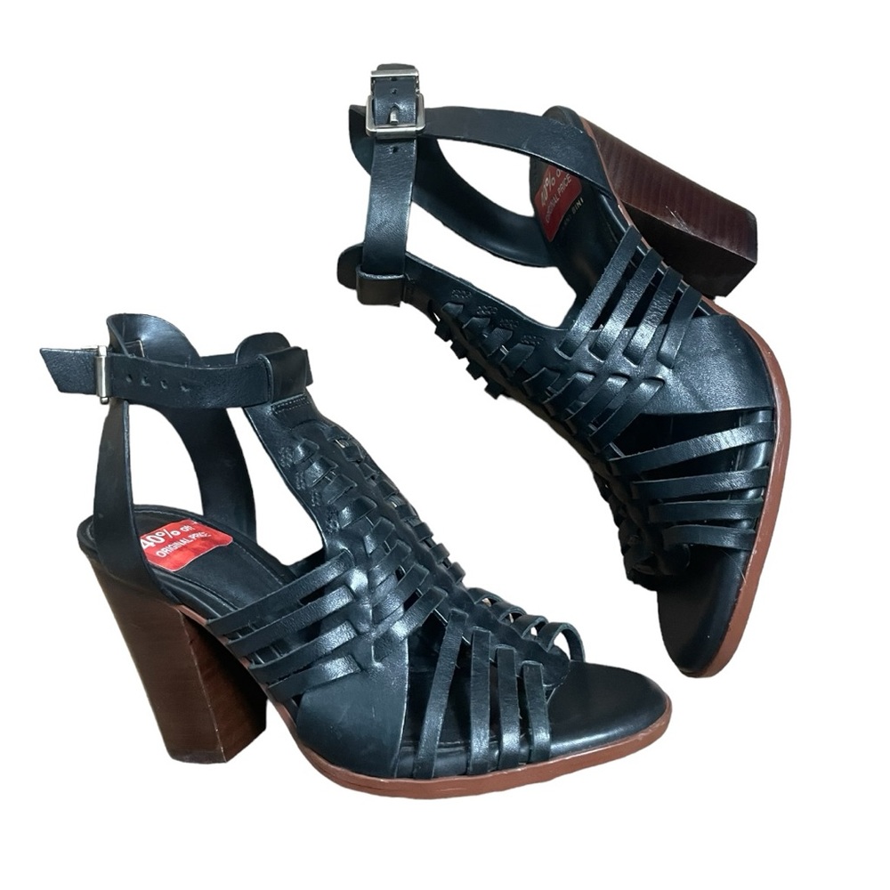 Gianni Bini leather Chunky Heels  heart braker caged black size 6 - Picture 2 of 13